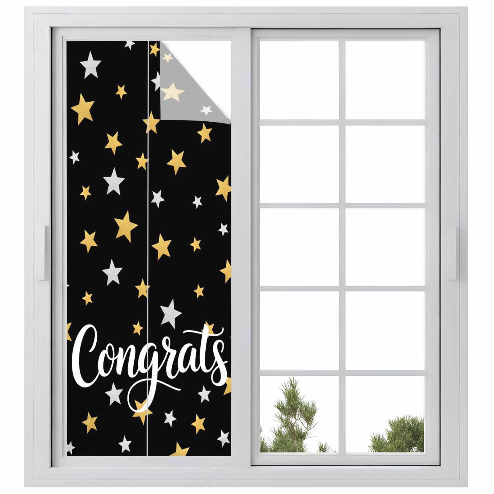 Graduation Window Writing Black Graduation Window Privacy Film, Stars Modern Art Static Cling UV ...