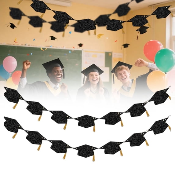 Black Gradution Season Tasseled Gradution Cap Banner by Dusknt Gradution Decorations clas of 2026 Glitter Pre Strung Congrats Grad with Tassel Congratulations Banner Decor