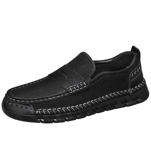 Black Grain Penny Stitch Slip-On Casual Loafers for Men