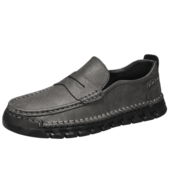 Black Grain Penny Stitch Slip-On Casual Loafers for Men