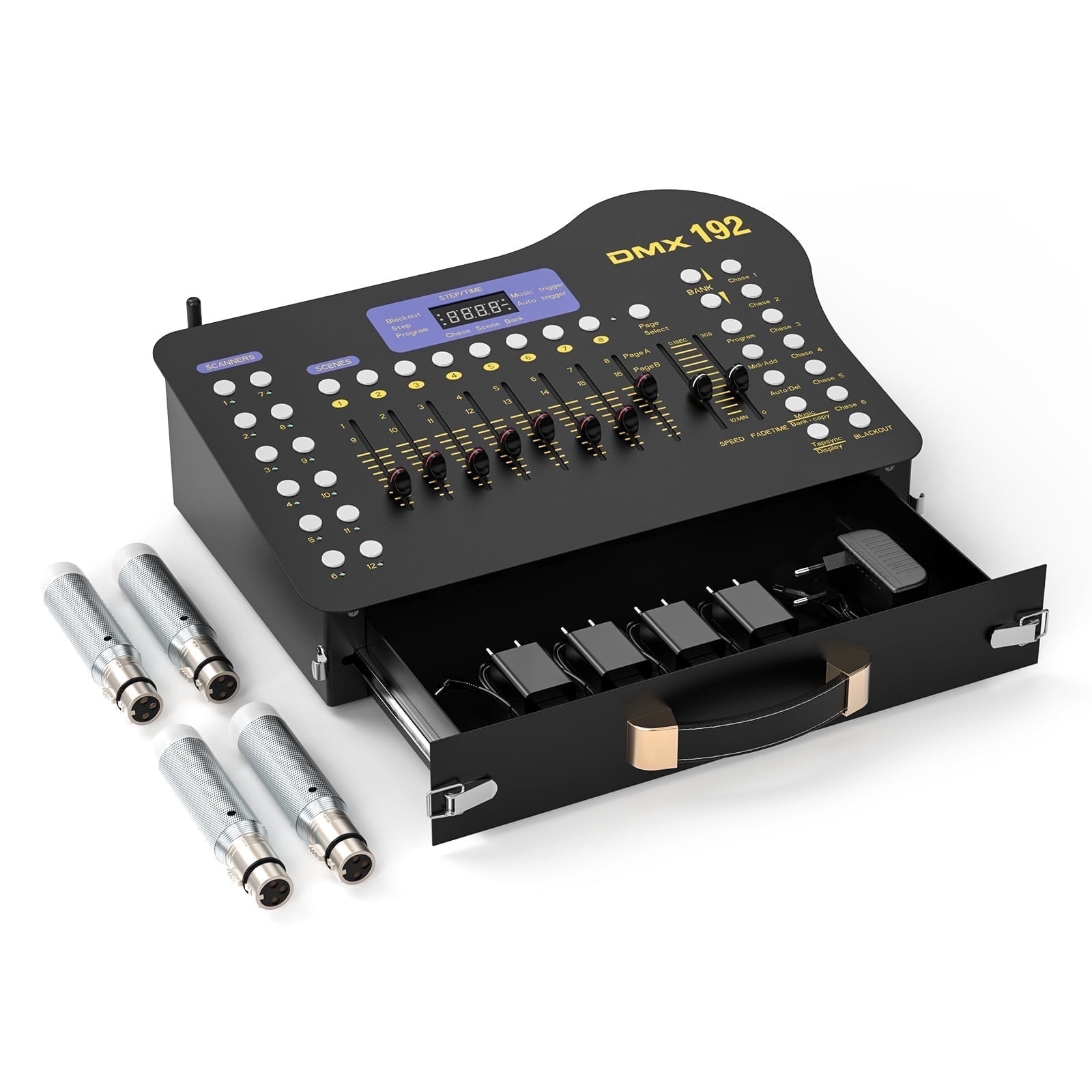 Black Grand Console DMX and MIDI Operator 192 Channel Light Controller for Live Concerts KTV DJs Clubs