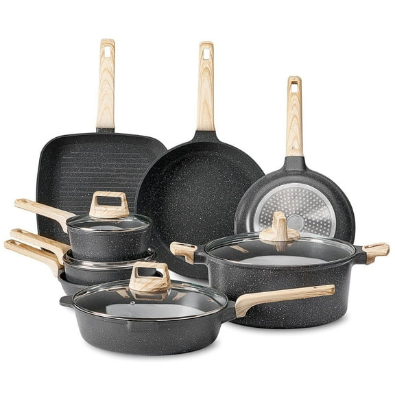 Black Granite Nonstick 19-Piece Cookware Set – Pots and Pans for Induction Stovetops with Ergonomic Handles