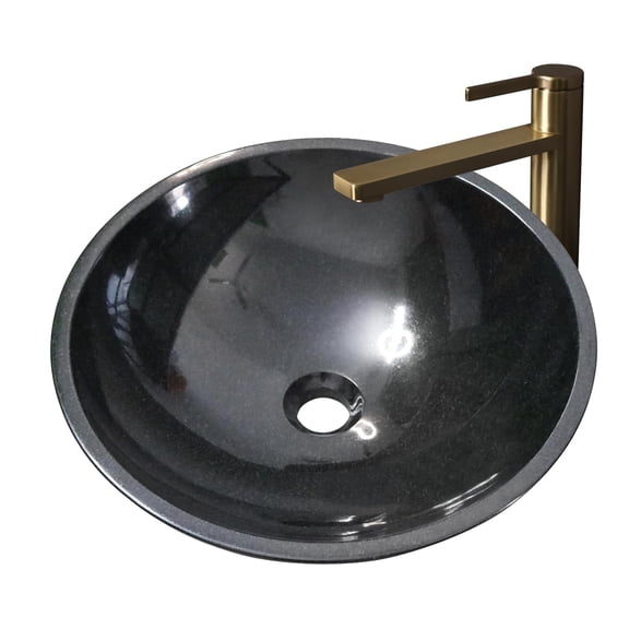 Black Granite Stone Bathroom Sink 17inch Round Shape Vessel Bowl Polished Finished basin Above Vanity Top
