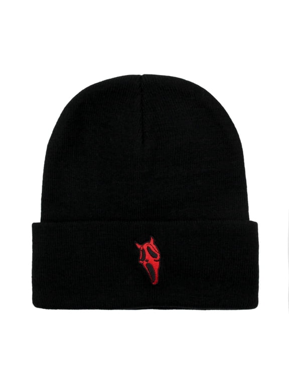 Black Graphic Devil embroidered acrylic knit cap unisex Knit Cuffed Embroidery Skull Cap