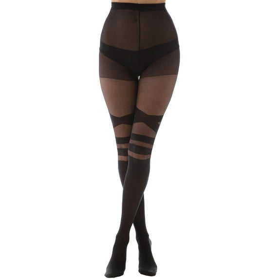 Black Graphic Patterned Tights V-Strap | Women's Fashion Pantyhose