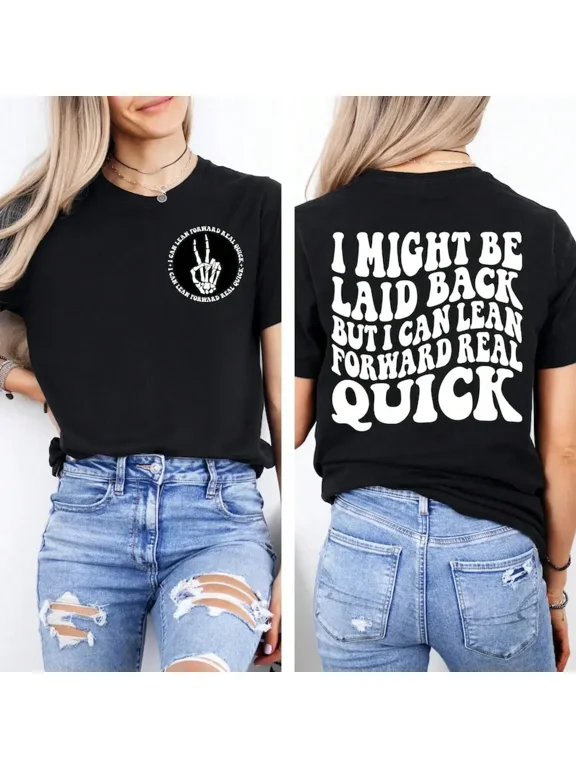 Black Graphic Print Slogan Back Lettering Casual Streetwear Unisex Daily Wear Cotton Men's Women's Tee Shirt