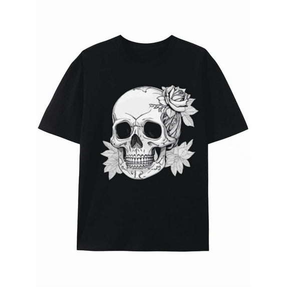 Black Graphic Skull with Roses T-shirt