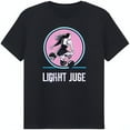 Black Graphic TShirt Featuring Woman Kicking Soccer Ball in Pink