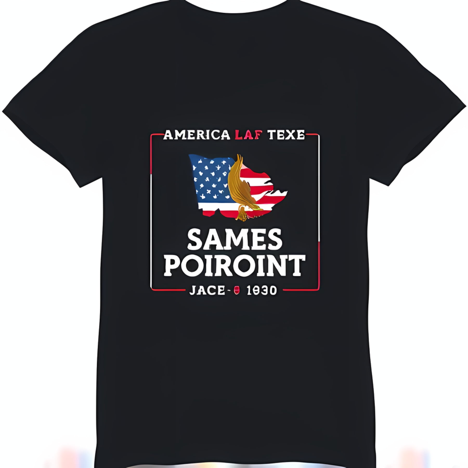 Black Graphic TShirt with Eagle & US Design 'SAMES POIROINT' Print