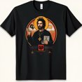 Black Graphic T-Shirt with Prayerful Man Gold Crown & Unholy Design ...