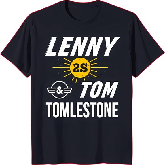 Black Graphic T-Shirt with Sun Design & '2S' Lenny & Tomlestone
