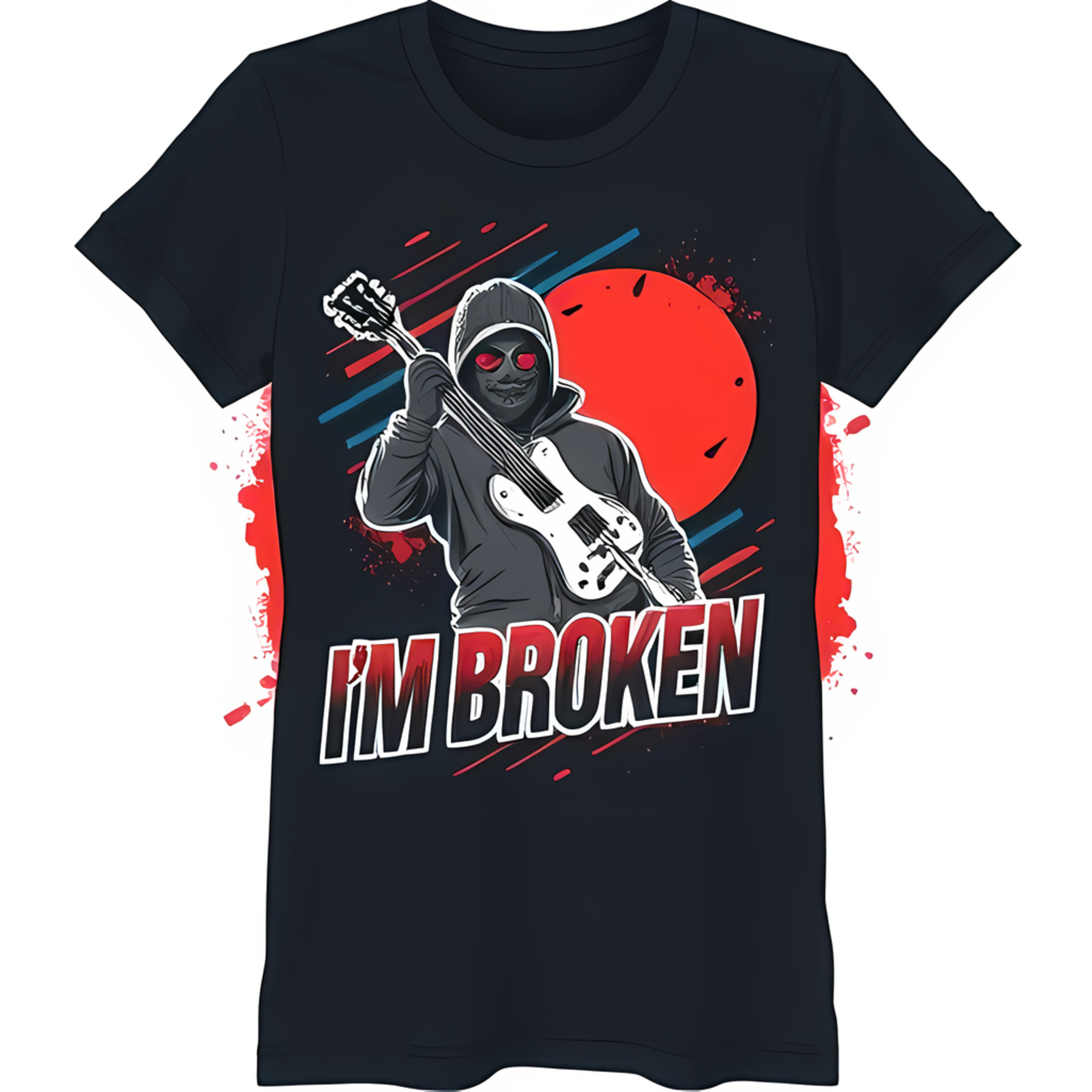 Black Graphic Tee with & Bold 'I'M BROKEN' Design