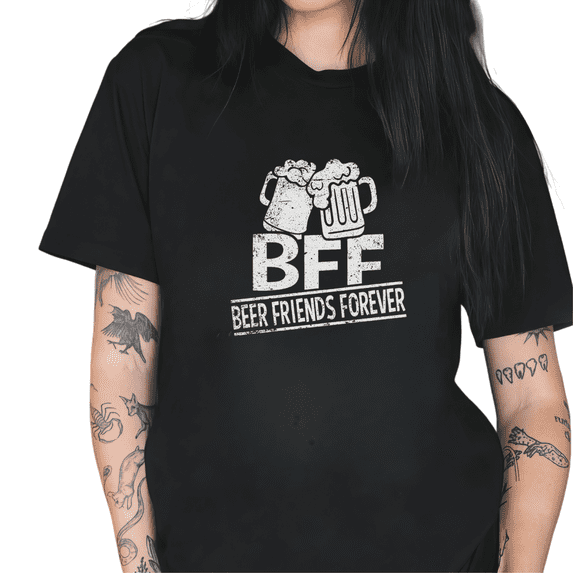 Black Graphic Tees Print Tshirt Shirts BFF Beer Friends Forever Design Beer Mug Pattern Casual Tops S-5XL