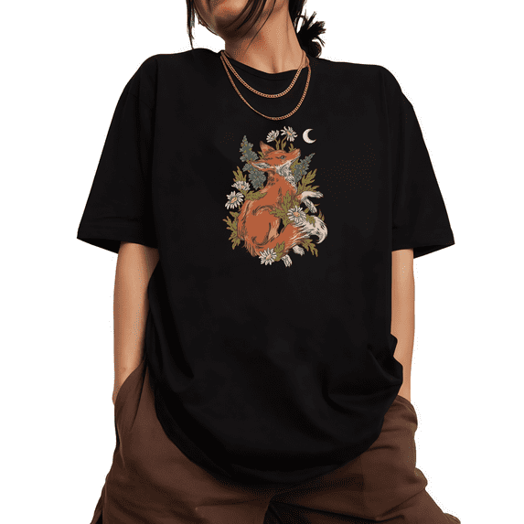 Black Graphic Tees Print Tshirt Shirts S-5XL Fox Daisy Moon Stylish for Daily Outfits Tops