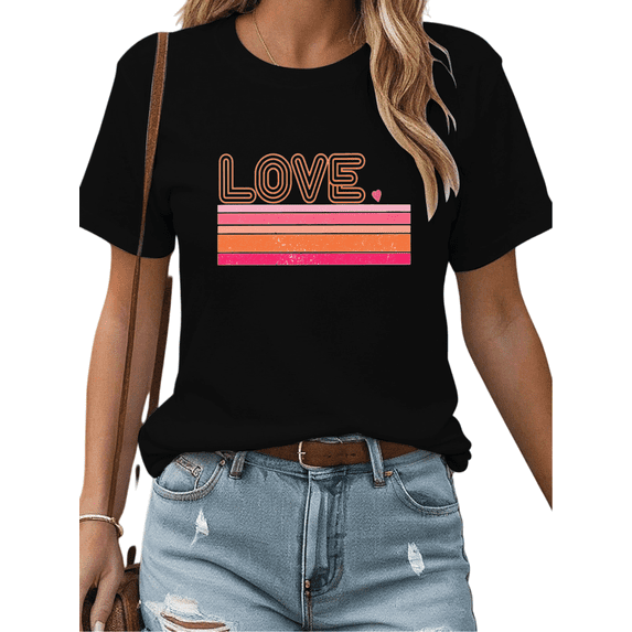 Black Graphic Tees Retro Striped LOVE Print T shirt Shirts S-5XL Summer Tops