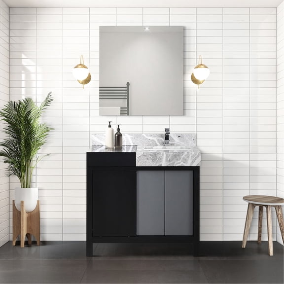 Black + Gray 36"w X 22"d Bath Vanity - Grey Marble Countertop & Faucet, To Scratches And Stains, Soft Close, Ample Storage Space 36 In. Top With Close Mechanism, Abundant Within Cabinet Drawers