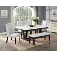 thumbnail image 1 of Black Gray 6Pc Dining Set White Genuine Marble Table Upholstered Wing Back Chair Bench Furniture, 1 of 9