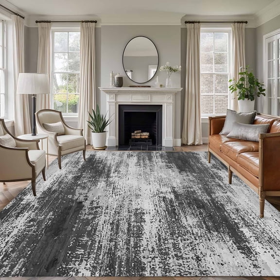 Black Gray 8'x10' Large Area Rugs Abstract Smoky Texture Distressed Mottled Art Washable Area Rugs Non-Slip Indoor Floor Mats Large Carpet for Living Room Bedroom Dining Room