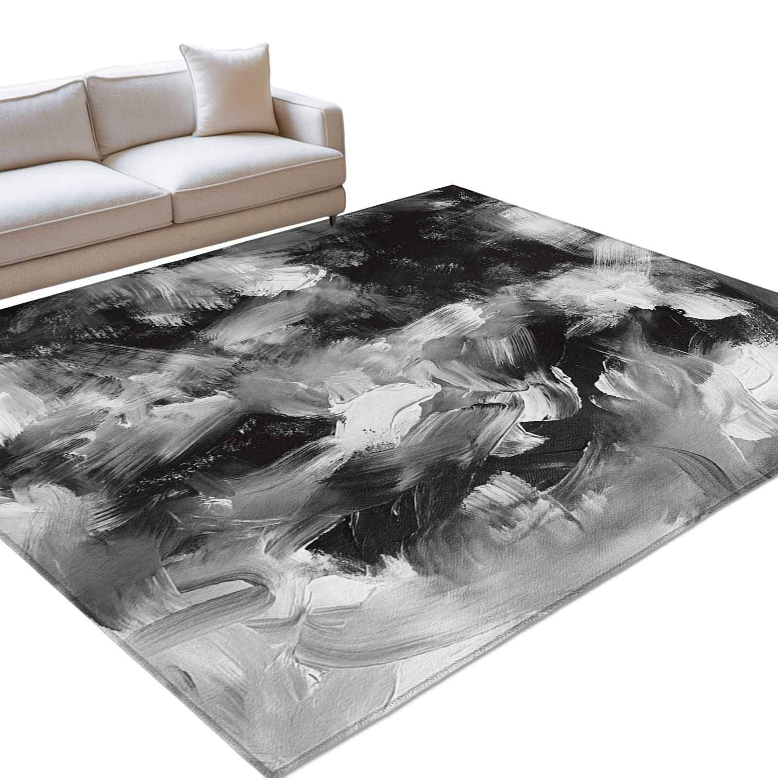 Black Gray 8x10ft Non Slip Area Rug Abstract Modern Polypropylene ...