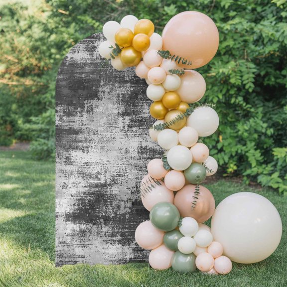 Black Gray Arch Backdrop Cover 4 FT, Abstract Smoky Texture Distressed Mottled Art Wedding Arch Cover Stretchy Backdrop Stands Covers for Birthday Party Ceremony Banquet Decor