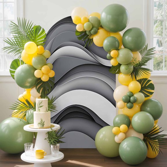 Black Gray Arch Backdrop Cover, 5FT, Gradient Ocean Wave Modern Abstract Geometric Spandex Arch Covers Double-Sided Backdrop for Wedding Birthday Party Photo Background Decoration