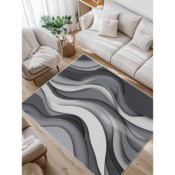 Black Gray Area Rug for Bedroom 2.7x5 Ft Gradient Ocean Wave Modern Abstract Geometric Super Soft fuzzy Throw Rug Non-Slip Fluffy Plush Indoor Floor Carpet for Living Room Nursery Home Decor