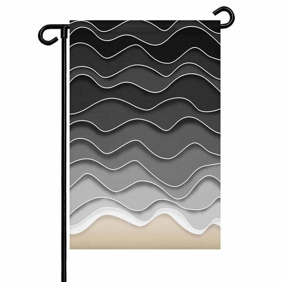 Black Gray Beach Coastal Garden Flags for Outside Abstract Ocean Waves Pattern Double Sided Yard Flags Outdoor House Decoration, Small 12X18 Inch,