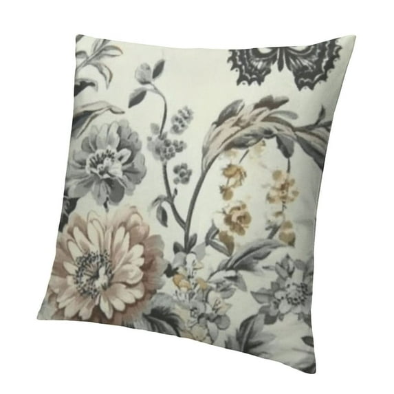 Black Gray Birds Floral Decorative Throw Pillows Vintage Retro Flowers White For Cushion Couch Sofa Outdoor