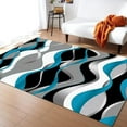thumbnail image 1 of Black Gray And Blue Area Rug, Abstract Modern Geometries Lines Living Room Rugs, Indoor Non-Slip Kids Rugs, Machine Washable Breathable Carpet For Front Entrance Floor Decor 4x5ft, 1 of 6