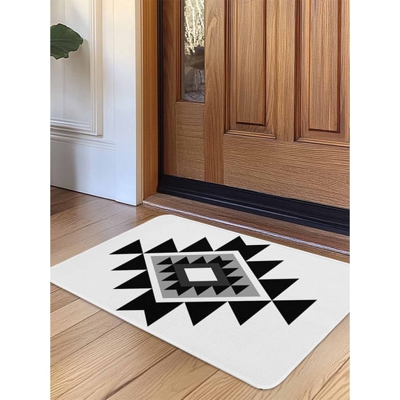 Black Gray Boho Door Mat Indoor Outdoor Entrance, Non Slip Small Rug for Kitchen Bathroom Entryway Rug, Modern Abstract Geometric Lattice Washable Doormat Floor Mat for Office 18x30 Inch