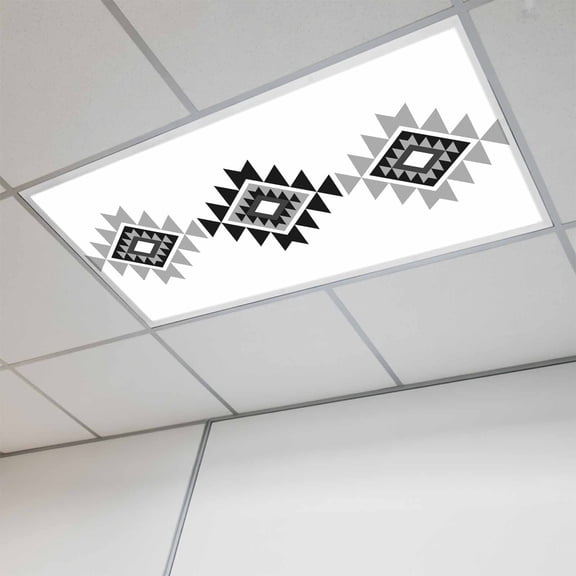 Black Gray Boho Magnetic Fluorescent Light Covers for Ceiling Lights 2x4 Feet, Modern Abstract Geometric Lattice Office Classroom Kitchen Drop Ceiling Light Covers Lighting Filters Shade Panel 1 Pack
