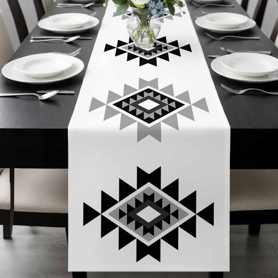 Black Gray Boho Table Runner 72 Inches Long, Modern Abstract Geometric Lattice Kitchen Coffee Dining Table Decoration for Home Party Birthday Wedding Home Decor 18x72 Inches