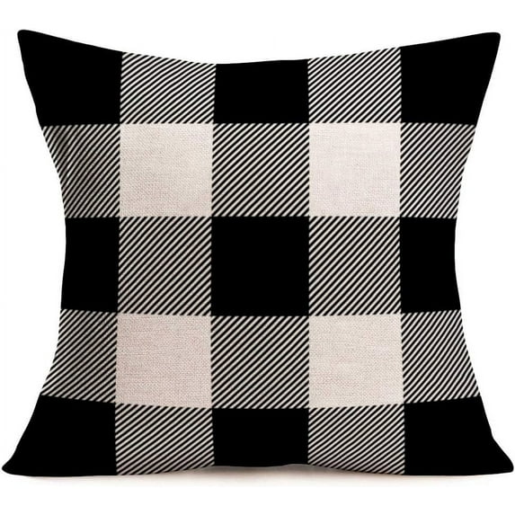 Black Gray Buffalo Plaid Pillow Covers Cotton Linen 18X18 Inch Farmhouse Pillow Cover Cushion Case Decorative Classic Tartan Pillowcase for Home Decor Sofa (Plaid B-1Pack)