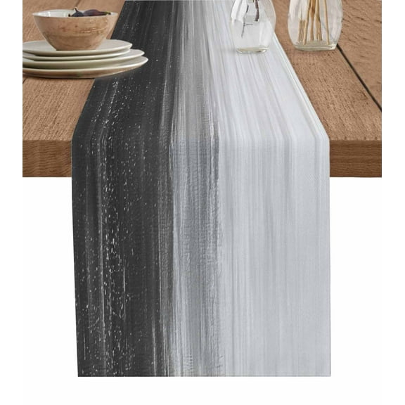 Black Gray Burlap Cotton Table Runner 13x60 Inches Long, Ombre Modern Oil Painting Aesthetics Abstract Art Farmhouse Table Runners, Outdoor Dining Tablecloths Decor for Baby Shower/Party/Wedding