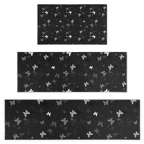 Black Gray Butterfly Pattern Kitchen Rugs Sets Of 3,Kitchen Runner Rugs Non Skid Washable,Decorative Kitchen Floor Mats for Kitchen,Sink,Laundry,17"x30" 17"x47" 17"x59"