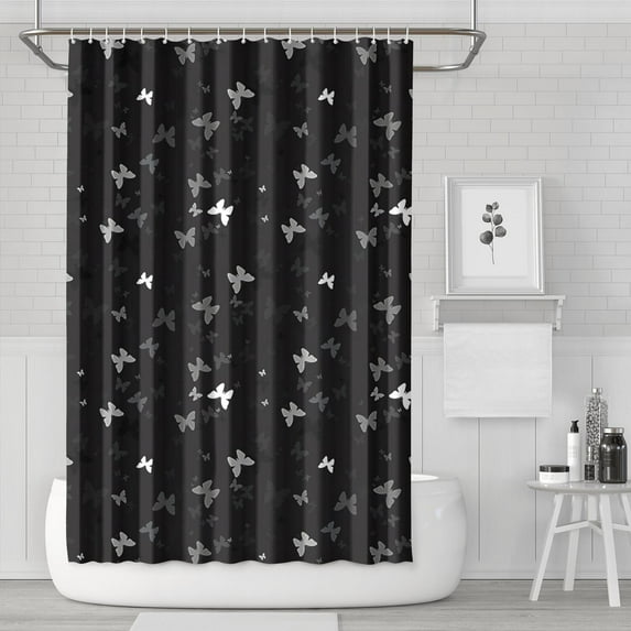 Black Gray Butterfly Pattern Shower Curtain 72"x72" ,Bathroom Decorative Shower Curtains Set with 12 Hooks,Modern Waterproof Washable Shower Curtain