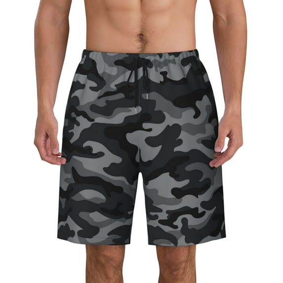 Black Gray Camo Pattern Men'S Beach Pants Quick Dry Short Swim Trunks With With Pockets And Mesh Lining Swimwear Beach Bathing Shorts Large