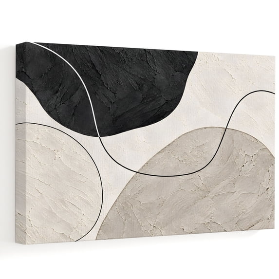 Textured Plaster Abstract Black Gray Canvas Wall Art, Abstract Minimalist Curved Lines Plaster ...
