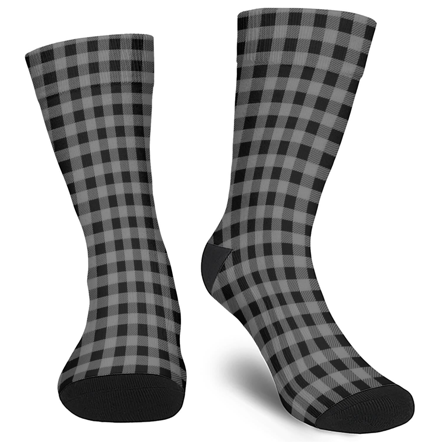 Black and Gray Checkered Pattern Men's Mid-calf Crew Socks, Everyday ...