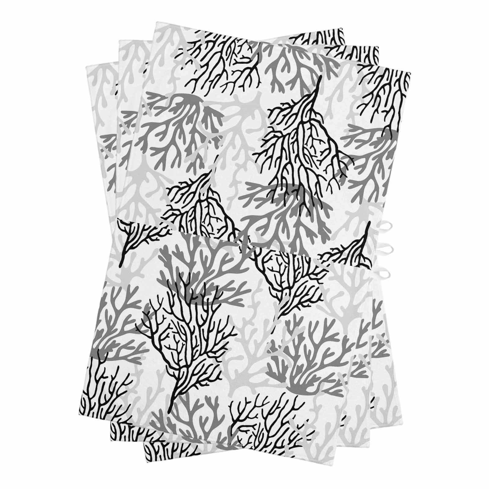 Black Gray Coral Coastal Kitchen Towels Set of 3, Water Absorbent Dish Towel, Summer Beach Seaside Nautical Decorative Hand Towels - Quick Drying Cloth for Cooking Baking, 18x28 Inch