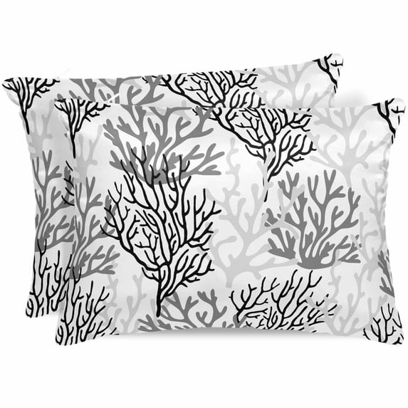 Black Gray Coral Coastal Pillow Cases Queen Size Set of 2, Smooth Satin Pillowcase for Hair and Skin, Summer Beach Seaside Nautical Decorative Cooling Bed Pillow Covers with Zipper, 20x30 Inches