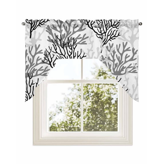 Black Gray Coral Coastal Swag Valance for Windows 56'' x 36'', Summer Beach Seaside Nautical Light Filtering Kitchen Curtains Valances for Bathroom/Living Room/Bedroom/Café, Rod Pocket Curtain Panel