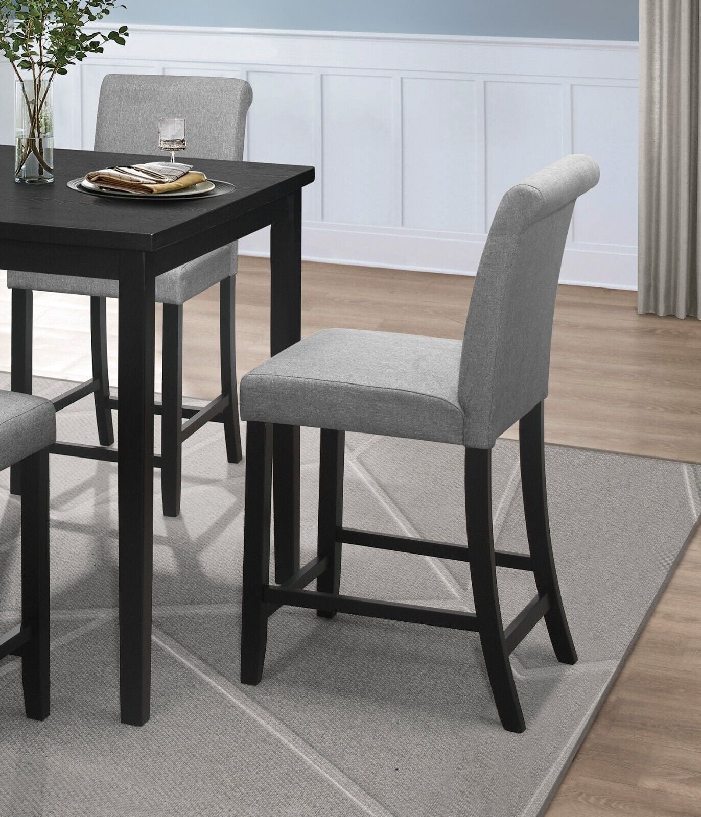 Black Gray Counter Height Chairs Set of 2 Wooden Kitchen Dining