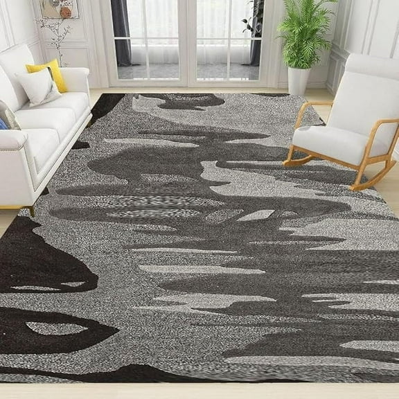 Black Gray Distressed Area Rug, Modern Abstract Bedroom Rug, Soft Non Slip Living Room Rug, Stain Resistance Machine Washable Carpet Mat For Dining Room Nursery Office Couch 2 x 3ft