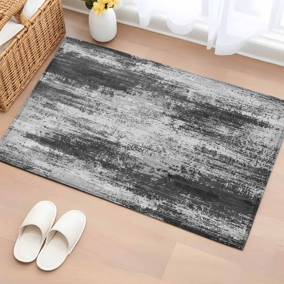 Black Gray Entryway Rug 2'x3' Abstract Smoky Texture Distressed Mottled Art Small Area Rug Non-Slip Front Door Mat Washable Floor Carpet for Indoor Entrance Kitchen Bathroom