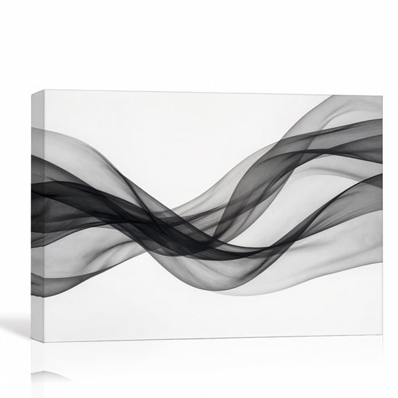 Black Gray Flowing Waves Wall Art Minimalist Abstract Canvas Print Gallery Wrapped Canvas Office Decor 24"L x 16"W