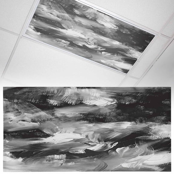 Black Gray Fluorescent Light Covers Abstract Modern Polypropylene Pigment Taxture Retro Magnetic Light Filters Ceiling Lighting Panel Shade for Classroom Office Home 2 x 4 ft, 1 Pack