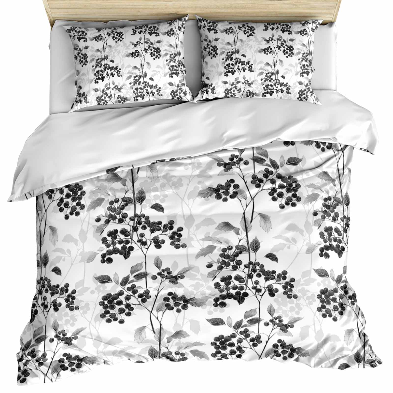 Black Gray Fruit Bedding 3 Piece Duvet Cover Set California King, Vintage Plant Nature Botanical Flower Soft Microfiber Comforter Cover with Zipper Closure & Pillowcases, FadeResistant Quilt Cover