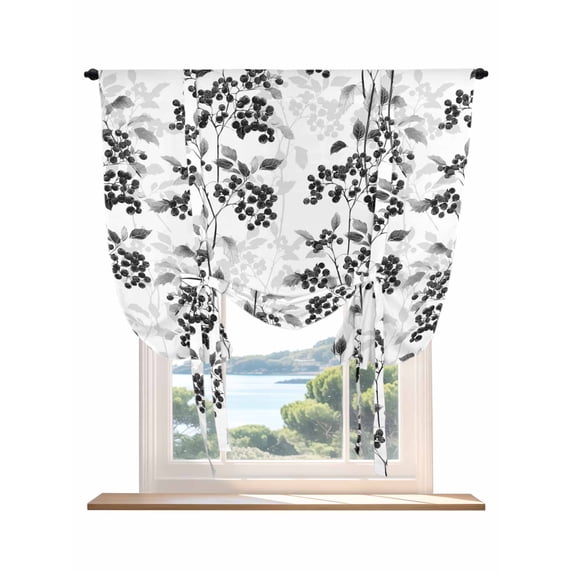 Black Gray Fruit Tie Up Curtains for Windows 45 Inch Length Balloon Curtains Kitchen Adjustable Balloon Window Shade Vintage Plant Nature Botanical Flower Tie Up Bathroom Curtain Window 52"x45"