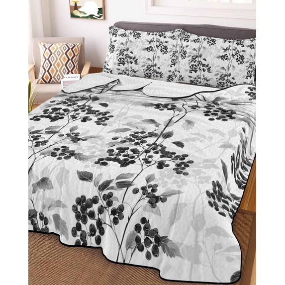 Black Gray Fruit Twin Size Down Alternative Comforter, Lightweight Comforter Quilt Bedding Set with Pillow Shams Vintage Plant Nature Botanical Flower All Seasons Bed Comforter Duvet Insert 68"x86"